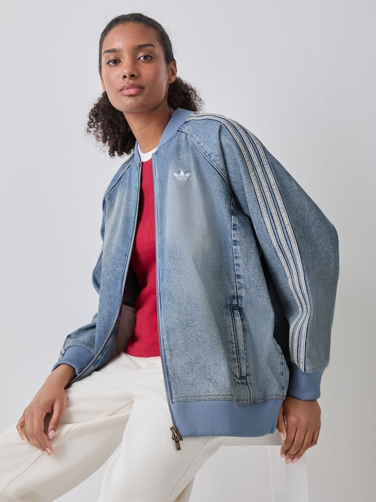 adidas Originals Black Denim Superstar Track Oversized full-zip track jacket - Image 1 of 6