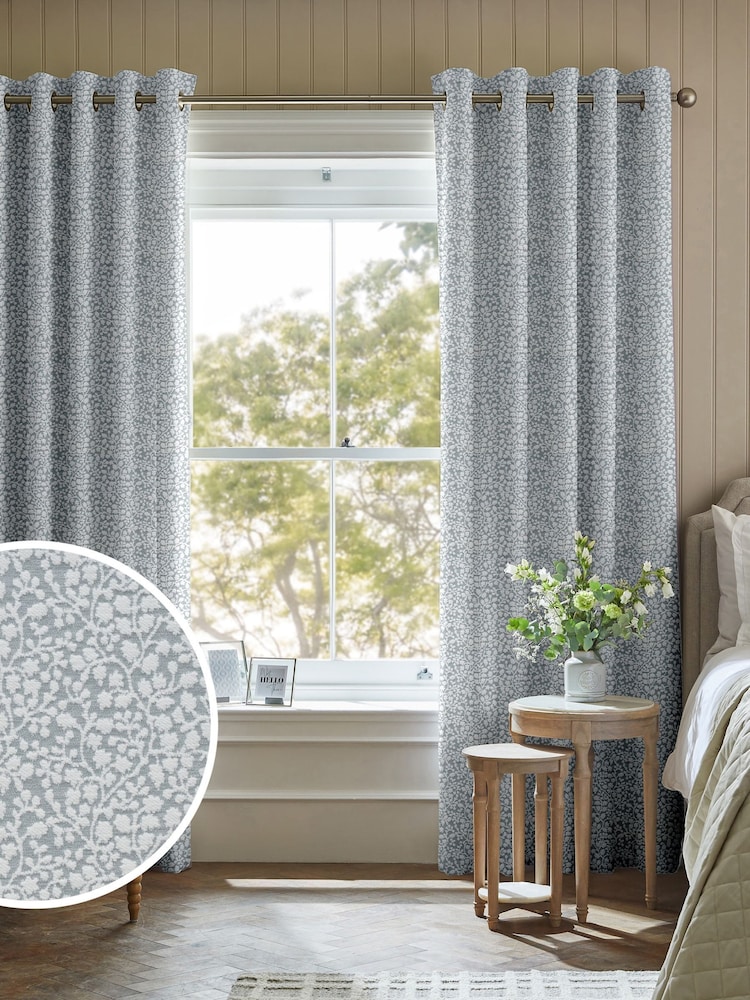 Blue Floral Chenille Made to Measure Curtains - Image 1 of 9