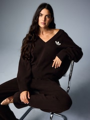 adidas Originals Brown Essential Knit V-Neck Jumper - Image 1 of 7