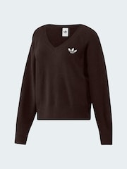 adidas Originals Brown Essential Knit V-Neck Jumper - Image 6 of 7