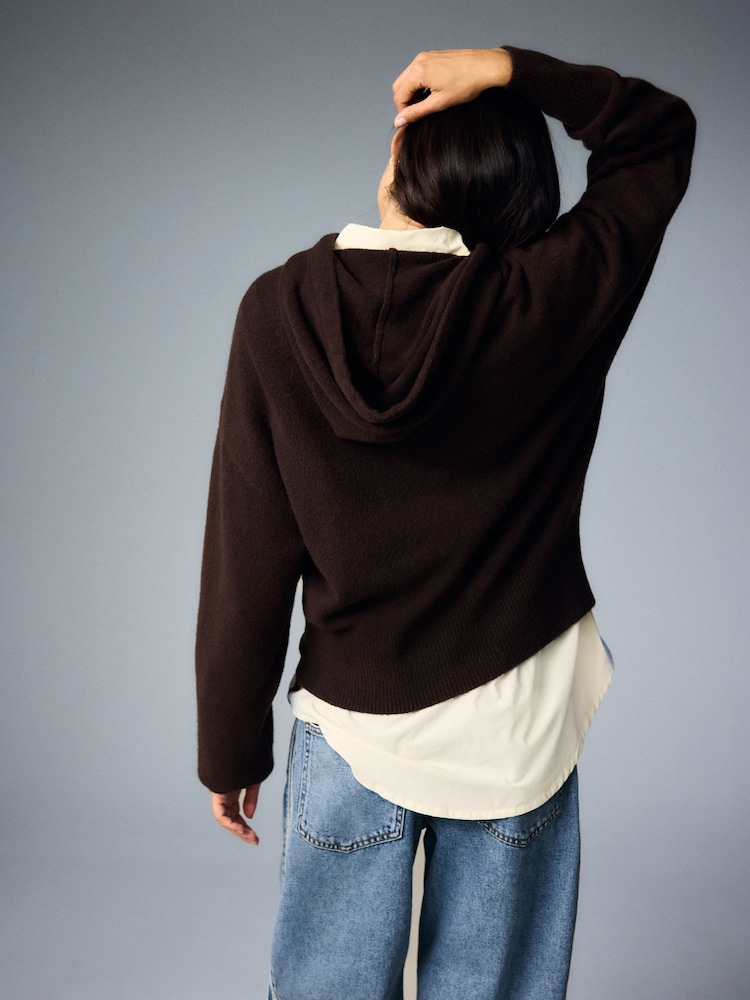 adidas Originals Brown Essential Knit Hoodie - Image 2 of 9 adidas Originals Brown Essential Knit Hoodie - Image 2 of 9