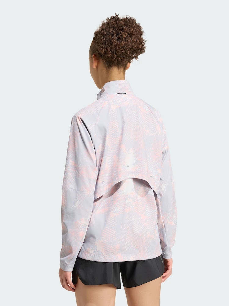 adidas Pink/Grey adi365 Run Animal Print Iconic Jacket - Image 2 of 6 adidas Pink/Grey adi365 Run Animal Print Iconic Jacket - Image 2 of 6
