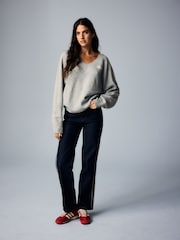 adidas Originals Grey Essential Knit V-Neck Jumper - Image 1 of 12