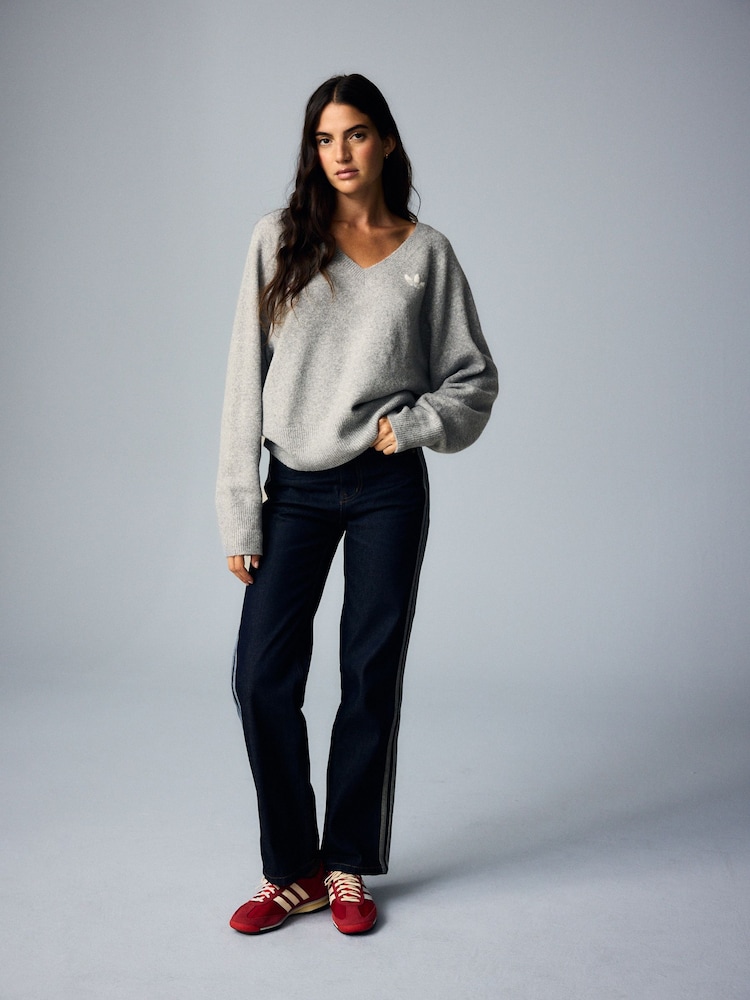adidas Originals Grey Essential Knit V-Neck Jumper - Image 1 of 12 adidas Originals Grey Essential Knit V-Neck Jumper - Image 1 of 12