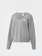 adidas Originals Grey Essential Knit V-Neck Jumper - Image 11 of 12