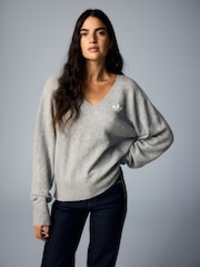 adidas Originals Grey Essential Knit V-Neck Jumper - Image 6 of 12