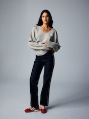 adidas Originals Grey Essential Knit V-Neck Jumper - Image 7 of 12