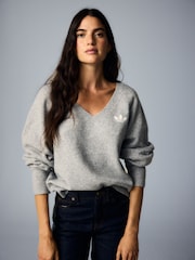 adidas Originals Grey Essential Knit V-Neck Jumper - Image 8 of 12