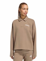 adidas Khaki Green Essentials Linear Polo Sweatshirt - Image 1 of 6
