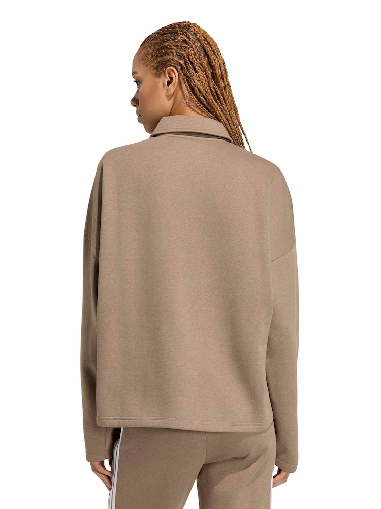 adidas Khaki Green Essentials Linear Polo Sweatshirt - Image 2 of 6 adidas Khaki Green Essentials Linear Polo Sweatshirt - Image 2 of 6