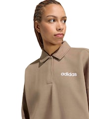 adidas Khaki Green Essentials Linear Polo Sweatshirt - Image 5 of 6