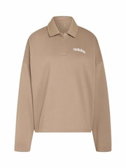adidas Khaki Green Essentials Linear Polo Sweatshirt - Image 6 of 6