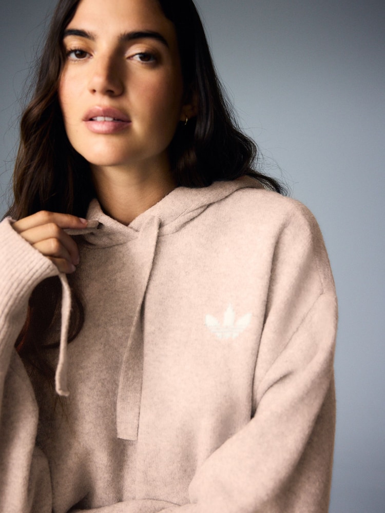 adidas Originals Brown Essential Knit Hoodie - Image 2 of 5 adidas Originals Brown Essential Knit Hoodie - Image 2 of 5
