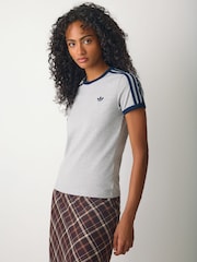 adidas Originals Grey 3-Stripes Slim T-Shirt - Image 1 of 5