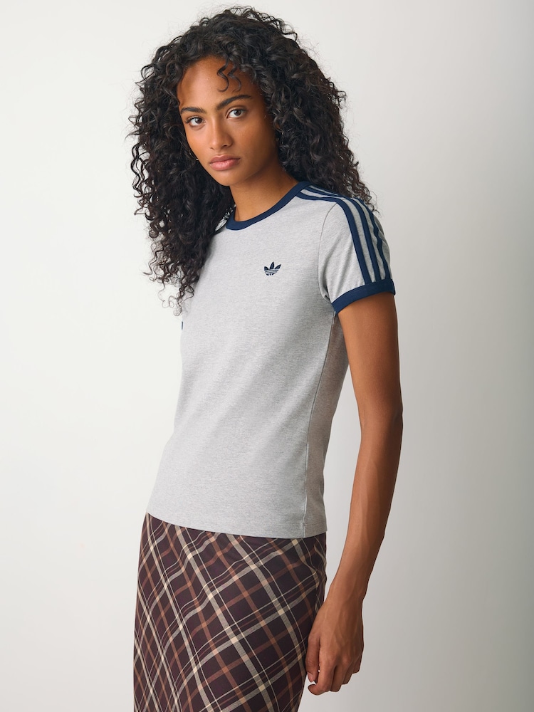 adidas Originals Grey 3-Stripes Slim T-Shirt - Image 1 of 5