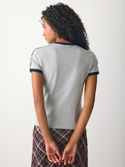 adidas Originals Grey 3-Stripes Slim T-Shirt - Image 3 of 5