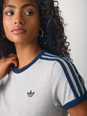adidas Originals Grey 3-Stripes Slim T-Shirt - Image 4 of 5