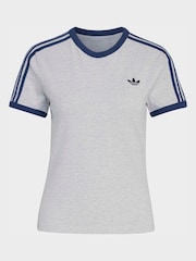 adidas Originals Grey 3-Stripes Slim T-Shirt - Image 5 of 5