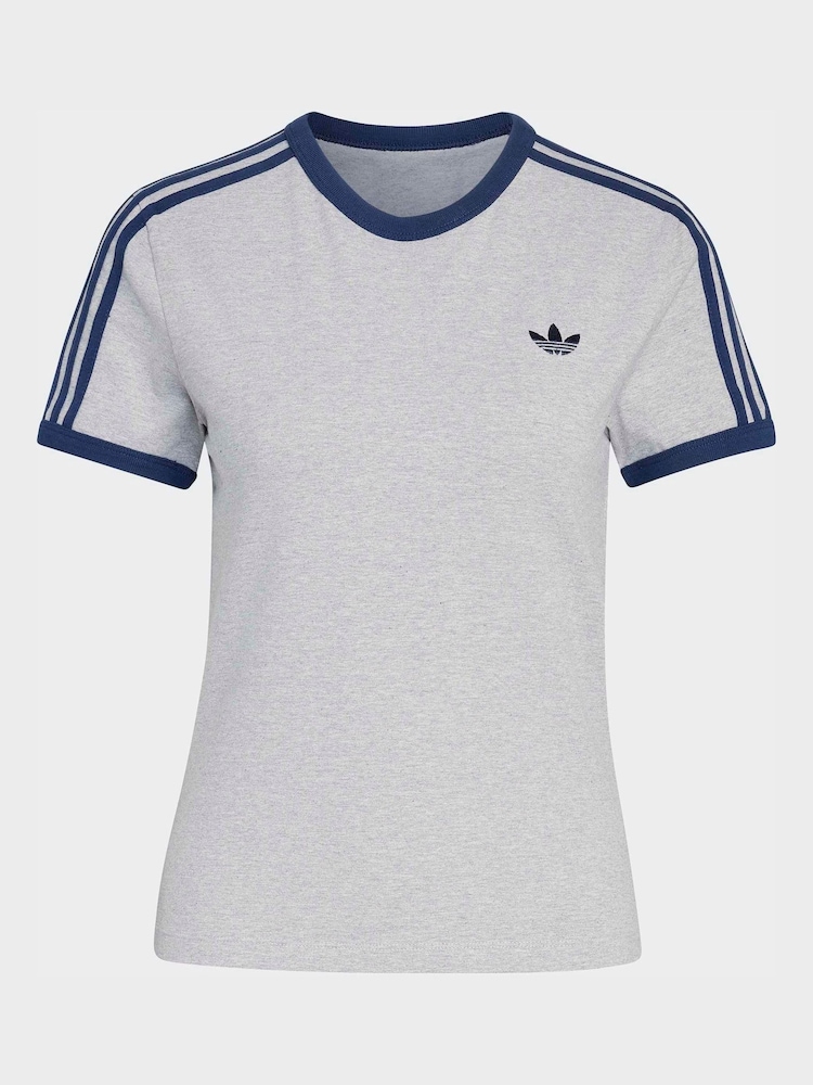 adidas Originals Grey 3-Stripes Slim T-Shirt - Image 5 of 5