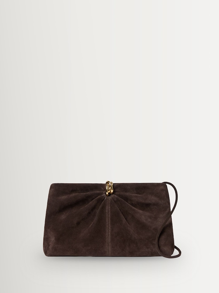 Loeffler Randall Brown Corrine Suede Gathered Ring Clutch - Image 1 of 4