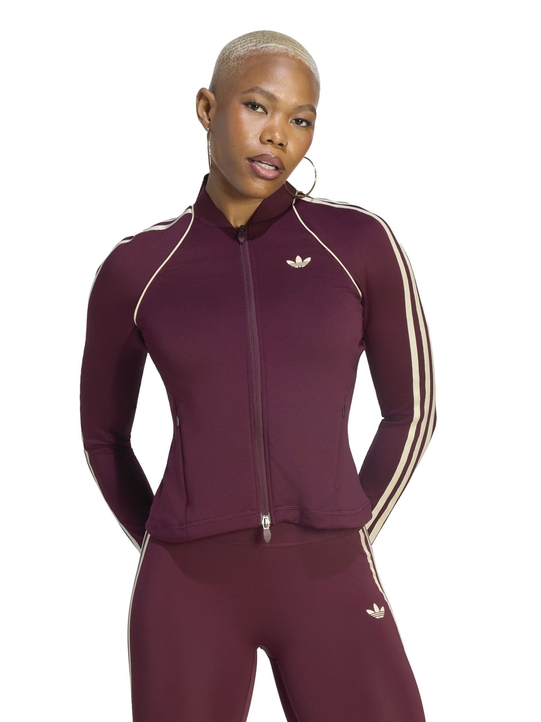Buy adidas Originals Maroon Red Sports 3 Stripe Full Zip Training