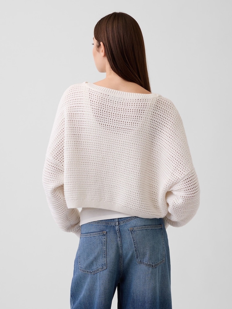 Gap White Crochet Boat Neck Crop Jumper - Image 2 of 5