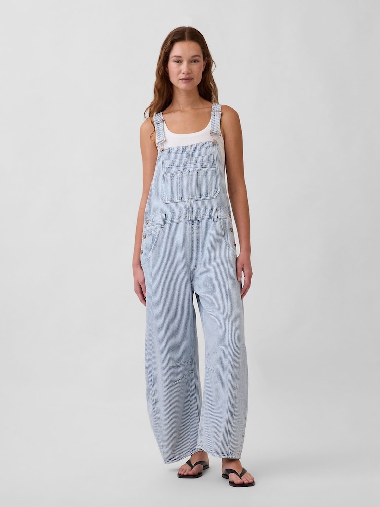 Gap Blue Stripe Ultra Soft Denim Horseshoe Overalls Dungarees - Image 1 of 4 Gap Blue Stripe Ultra Soft Denim Horseshoe Overalls Dungarees - Image 1 of 4