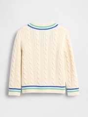 Gap Cream Brannan Bear Logo Varsity V-Neck Cable Knit Jumper (6mths-5yrs) - Image 2 of 2