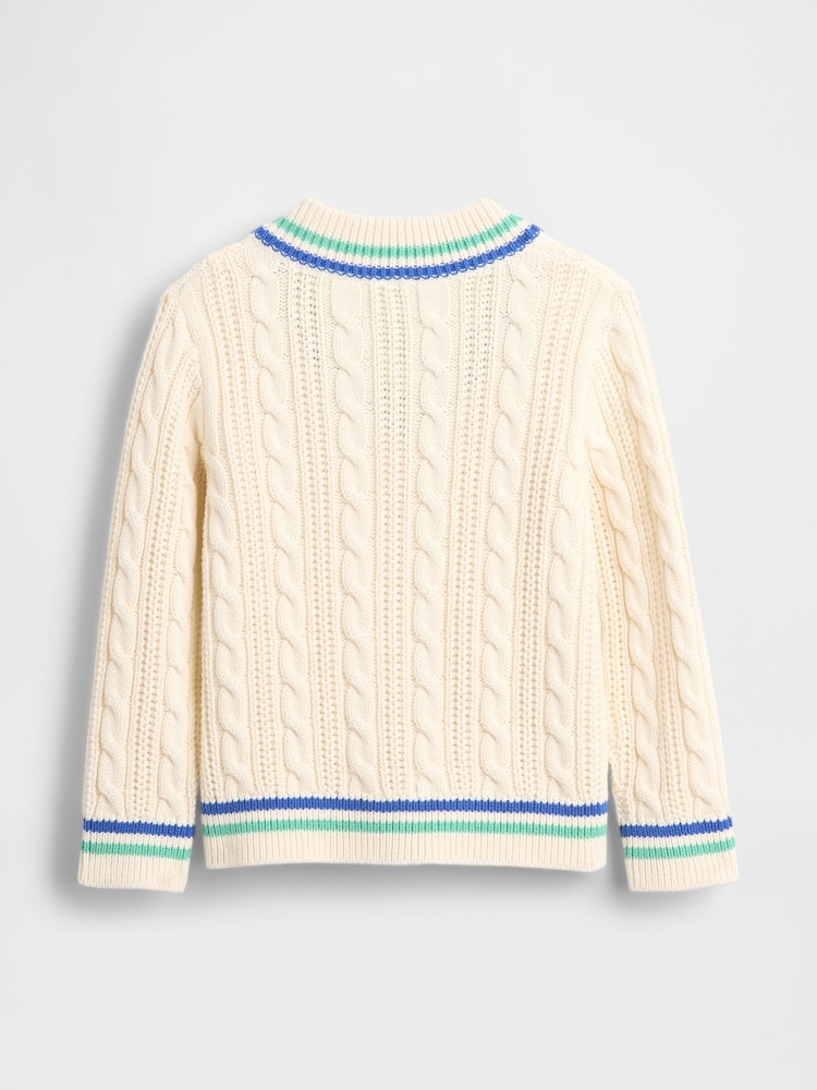 Gap Cream Brannan Bear Logo Varsity V-Neck Cable Knit Jumper (6mths-5yrs) - Image 2 of 2