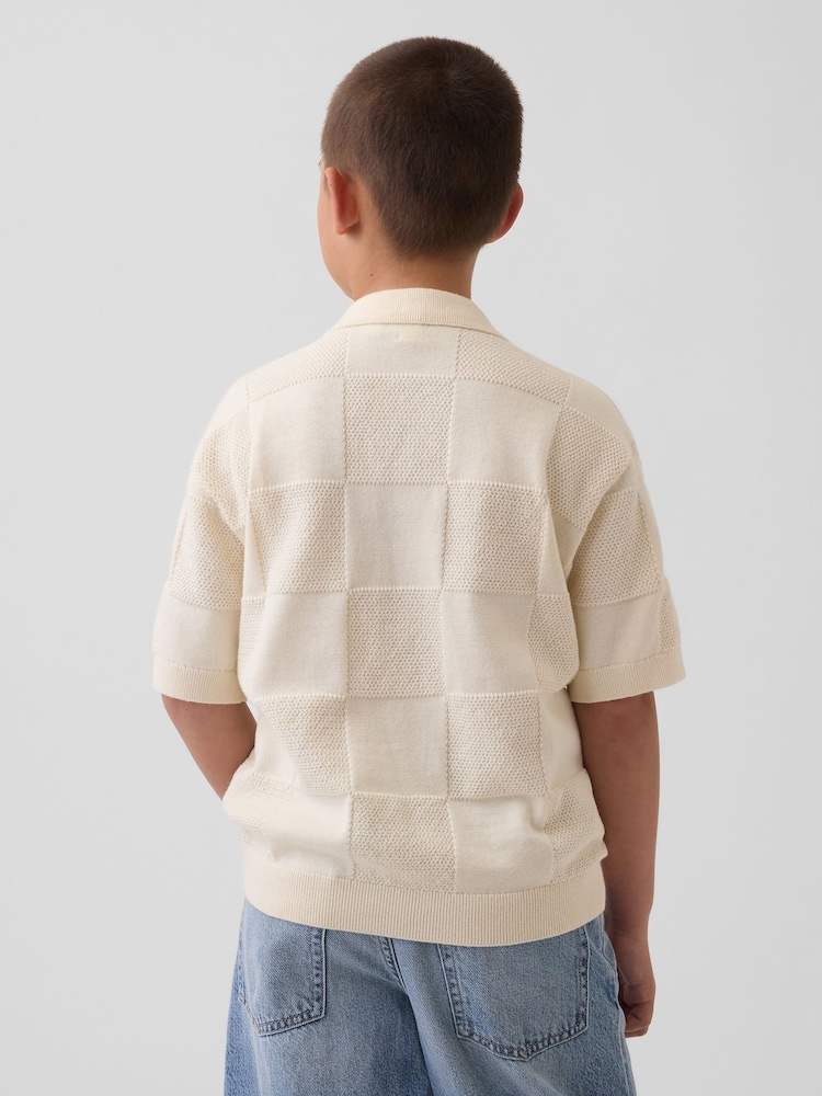 Crème - Gap Johnny-Collar Checkered Jumper (4-13yrs) - Image 2 de 4