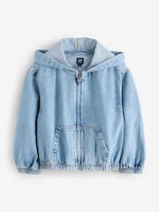 Gap Knit Hooded Denim Jacket (4-13yrs) - Imaginea 1 din 5