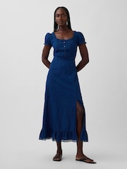 Gap Blue Embroidered Puff-Sleeve Maxi Dress - Image 1 of 4