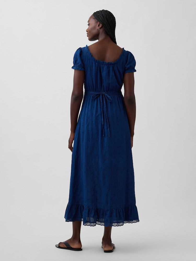 Gap Blue Embroidered Puff-Sleeve Maxi Dress - Image 2 of 4 Gap Blue Embroidered Puff-Sleeve Maxi Dress - Image 2 of 4