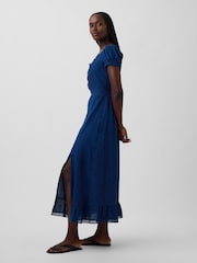 Gap Blue Embroidered Puff-Sleeve Maxi Dress - Image 3 of 4