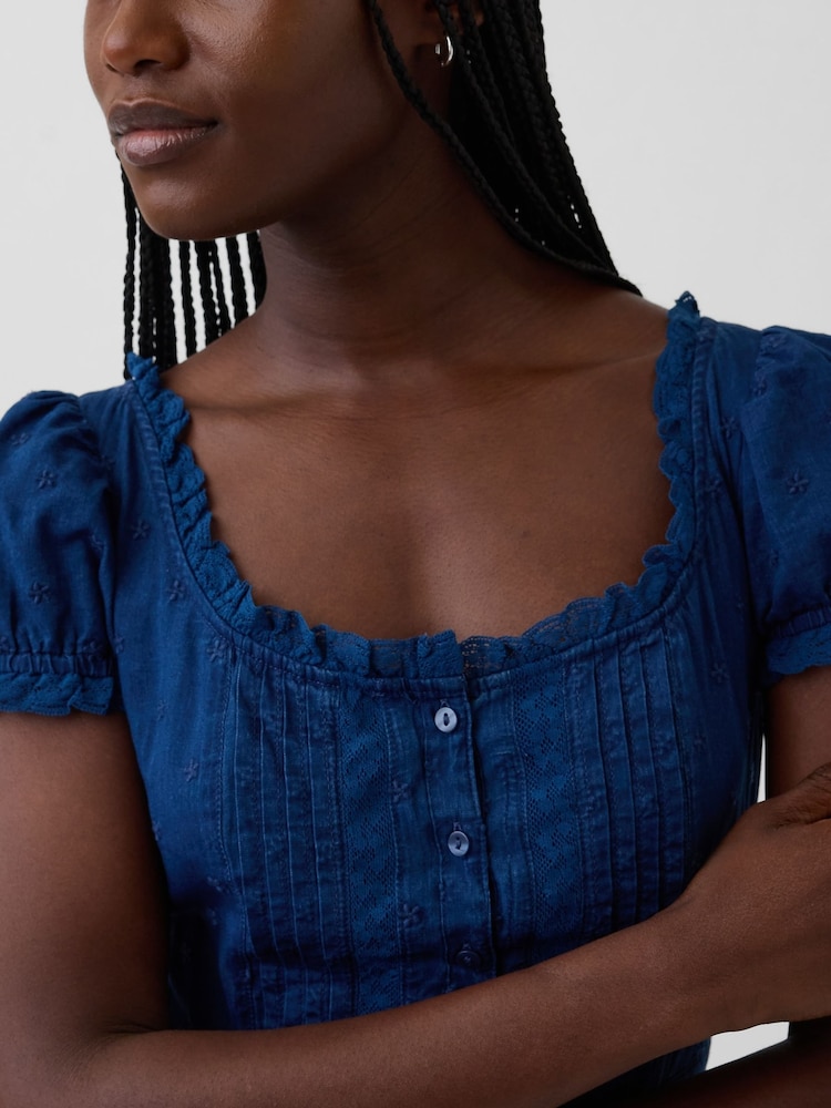 Gap Blue Embroidered Puff-Sleeve Maxi Dress - Image 4 of 4 Gap Blue Embroidered Puff-Sleeve Maxi Dress - Image 4 of 4