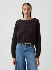Gap Brown Crochet Boat Neck Crop Jumper - Image 1 of 5