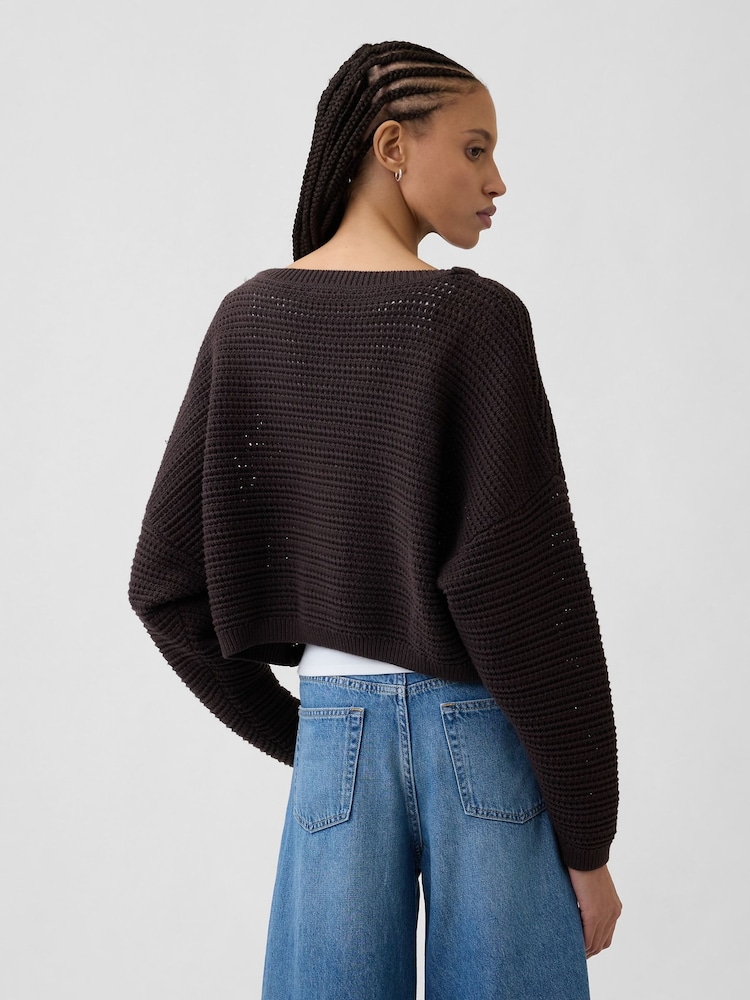 Gap Brown Crochet Boat Neck Crop Jumper - Image 2 of 5