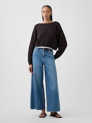 Gap Brown Crochet Boat Neck Crop Jumper - Image 3 of 5