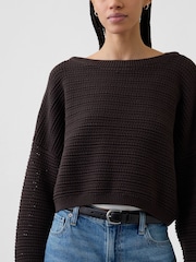 Gap Brown Crochet Boat Neck Crop Jumper - Image 4 of 5