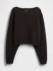 Gap Brown Crochet Boat Neck Crop Jumper - Image 5 of 5