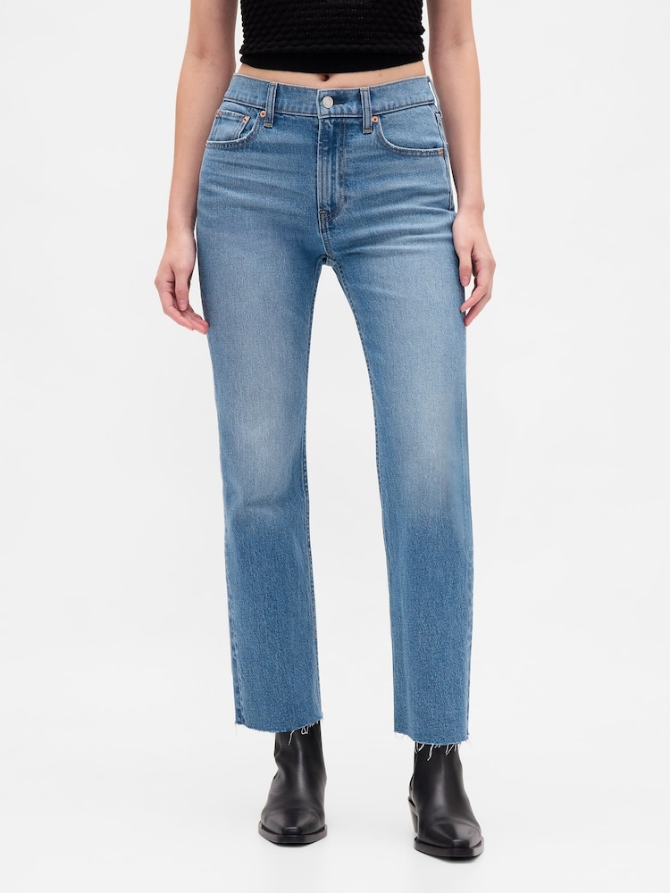 Gap Medium Indigo High Waisted '90s Slim Straight Crop Jeans - Image 1 of 6