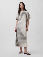 Gap White Striped Heavyweight Oversized Maxi T-Shirt Dress - Image 1 of 4