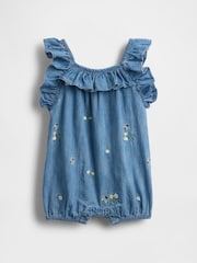 Gap Floral Embroidered Denim Ruffle Short One-Piece (0-24mths) - Image 1 of 3
