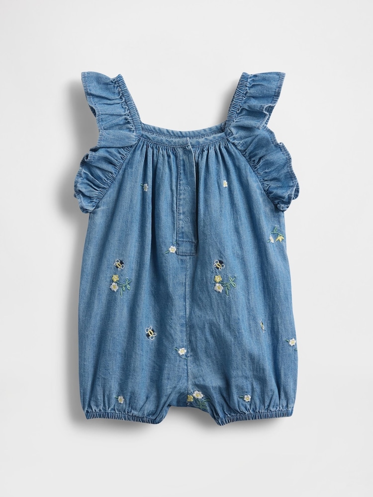 Gap Floral Embroidered Denim Ruffle Short One-Piece (0-24mths) - Image 2 of 3