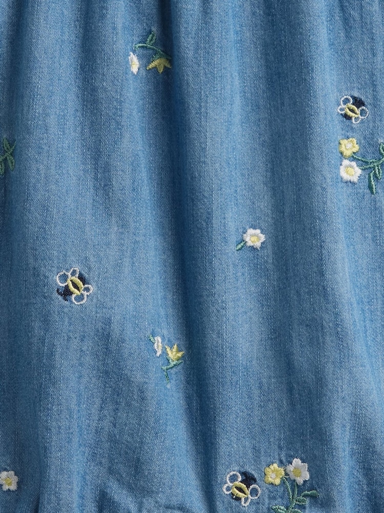 Gap Floral Embroidered Denim Ruffle Short One-Piece (0-24mths) - Image 3 of 3