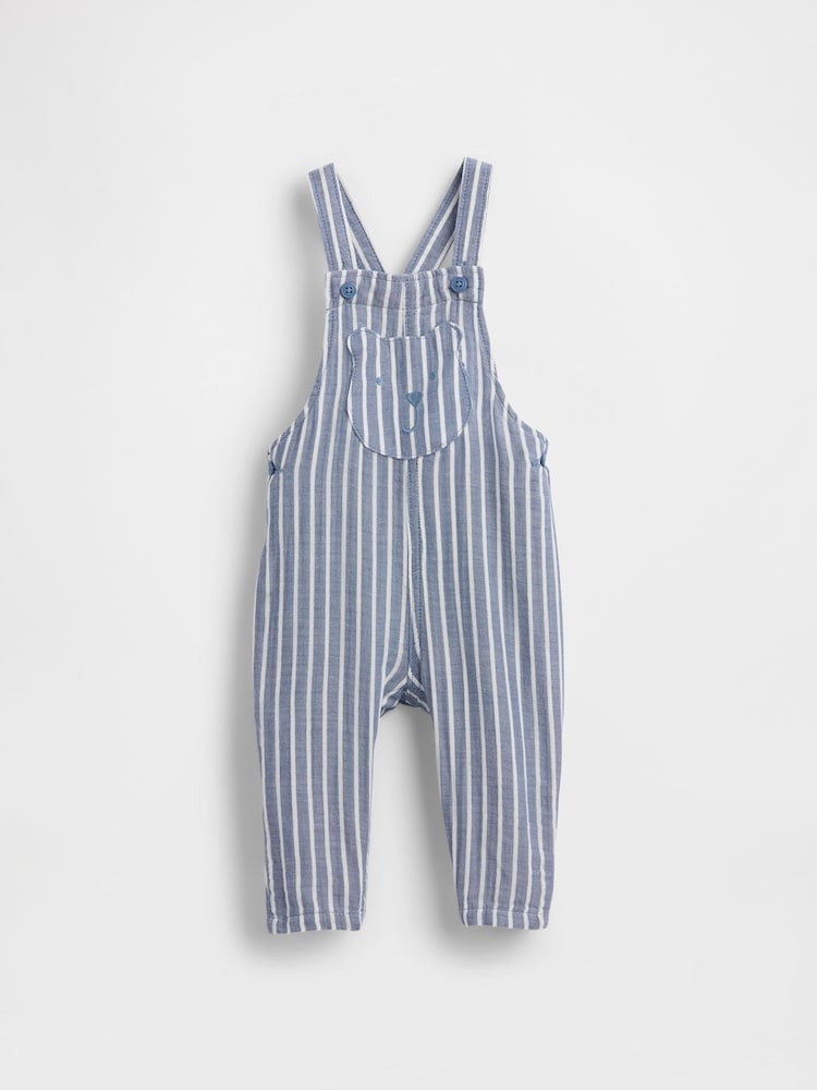 Gap Blue Striped Cotton-Gauze Brannan Bear Overalls (0-24mths) - Image 1 of 2 Gap Blue Striped Cotton-Gauze Brannan Bear Overalls (0-24mths) - Image 1 of 2