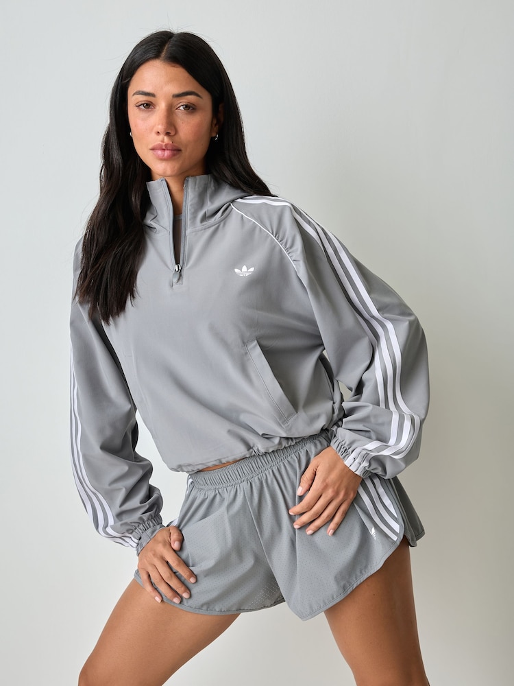 adidas Grey x Originals 1/2 Zip Hooded Jacket - Image 1 of 5 adidas Grey x Originals 1/2 Zip Hooded Jacket - Image 1 of 5