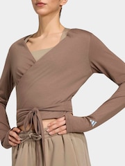 adidas Brown 3-Stripes Studio Ballet Wrap Top - Image 4 of 6