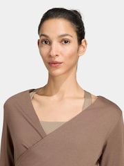 adidas Brown 3-Stripes Studio Ballet Wrap Top - Image 5 of 6