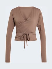 adidas Brown 3-Stripes Studio Ballet Wrap Top - Image 6 of 6